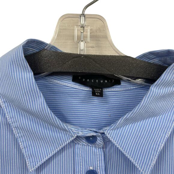Sanctuary Light Blue White Striped Button Up Long Puff Sleeve Top Womens XL - Picture 5 of 7